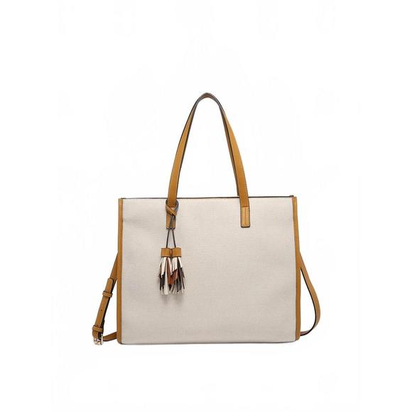 NEW JEN & CO. women's eleanor canvas satchel in beige - Picture 1 of 2